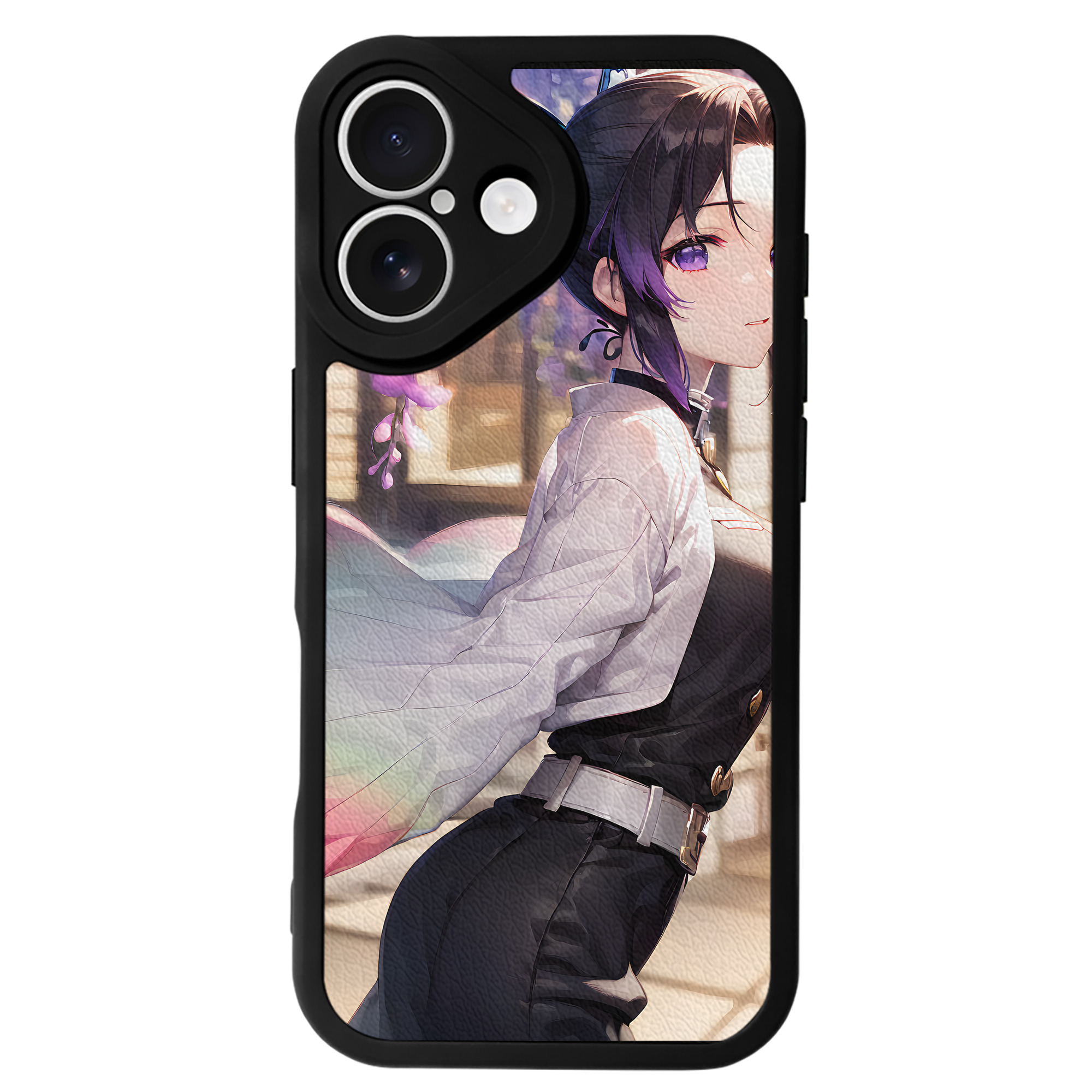 （画像用） 鬼滅の刃（きめつのやいば）蟲柱-胡蝶 しのぶ／こちょう しのぶ Kochou Shinobu 【iPhone 16シリーズ対応】シリコンスマホケース（レザー調） 材質：シリコン